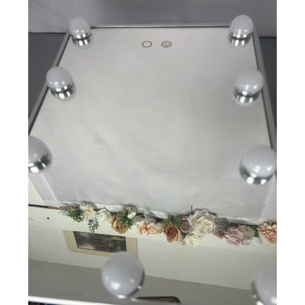 LED Hollywood Vanity Mirror Tabletop Makeup Mirror with 9 Dimmable Bulbs Silver